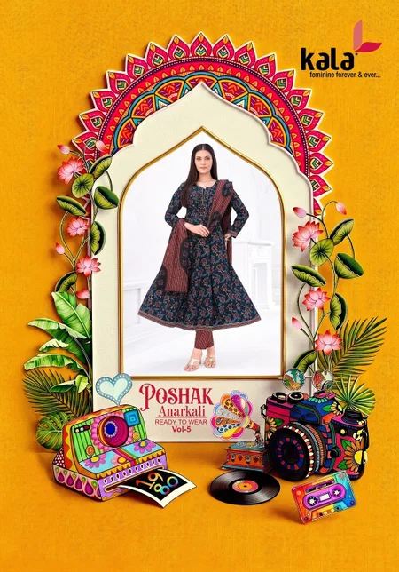 Poshak Vol 5 By Kala Cotton Printed Anarkali Kurti Set